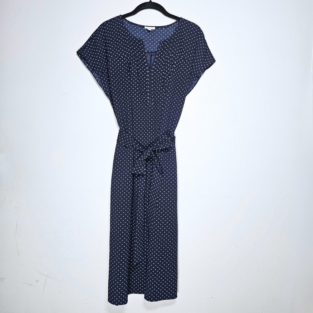 Talbots Womens Plus Size 16 Navy Blue Polka‎ Dot Shift Lined Dress Coastal